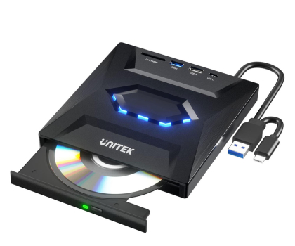 Napęd optyczny UNITEK Nagrywarka zewnętrzna DVD/CD, Hub USB 5Gbps, czytnik kart SD T1037A01